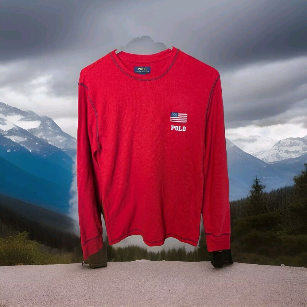 Polo Ralph Lauren Sleepwear Long Sleeve USA Flag Red Thermal Shirt Men's Med
